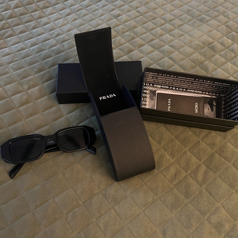 Prada Glossy Black Chunky Rectangular Sunglasses - Picture 4 of 9